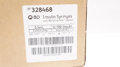 BD 328468 Insulin Syringes W/ Ultra-Fine Needle 0.5ml,U-100 Insulin,31G x 5/16In